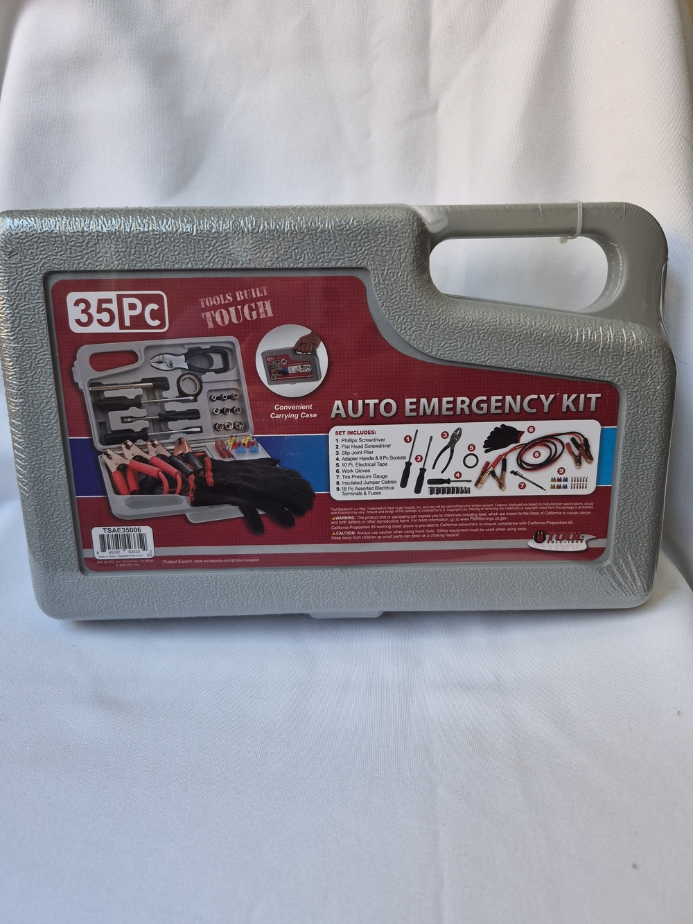 Sealed New 35Pc Auto Road Emergency Kit - Gray Carrying Case